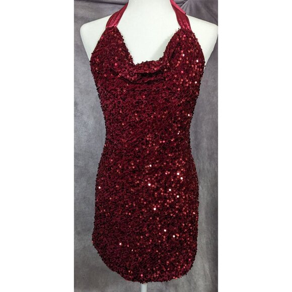 Glam Merlot Star Lights Halter Mini Dress By Selfie Leslie - Picture 7 of 12